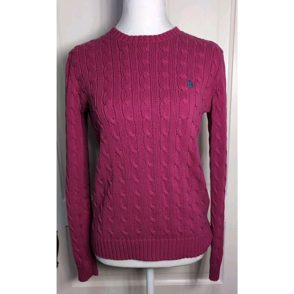 Ralph Lauren Sport Pink Cable Knit Sweater Women's L Preppy Pony(971)